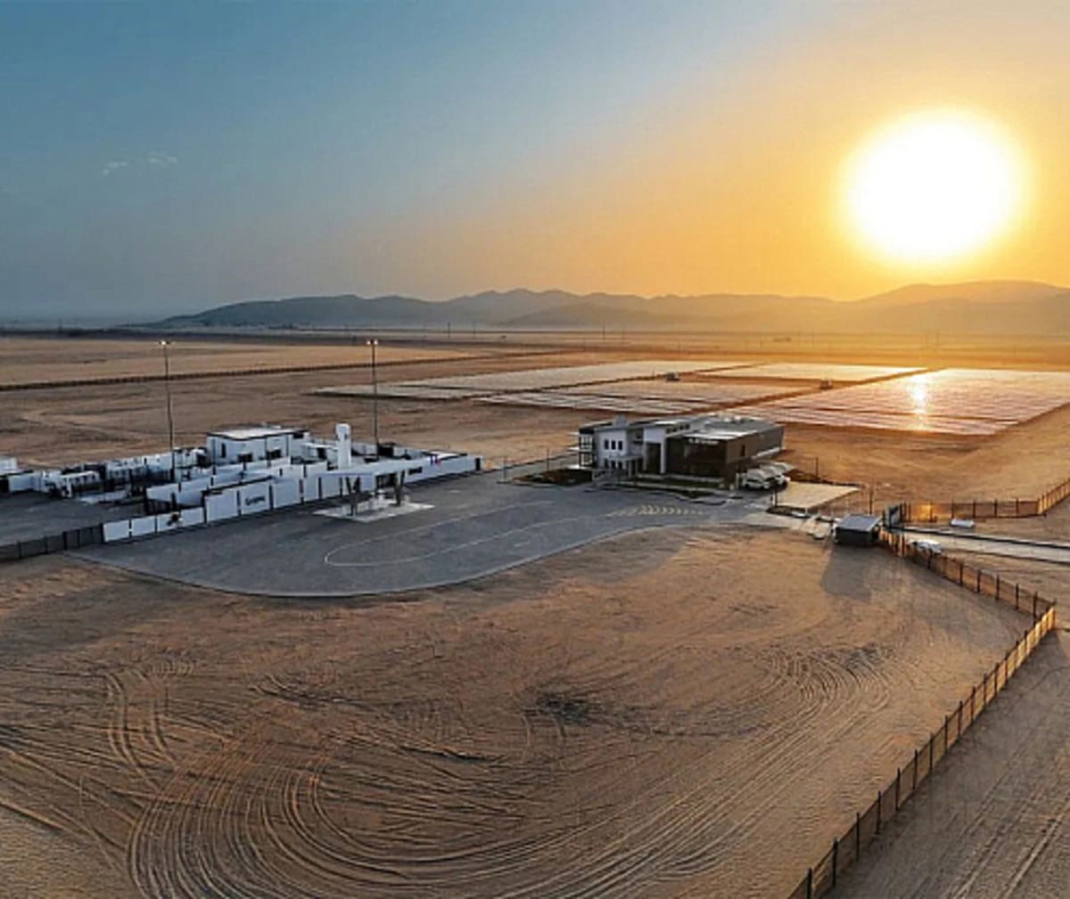 Solar panels at green hydrogen facility in Walvis Bay, Namibia producing clean energy