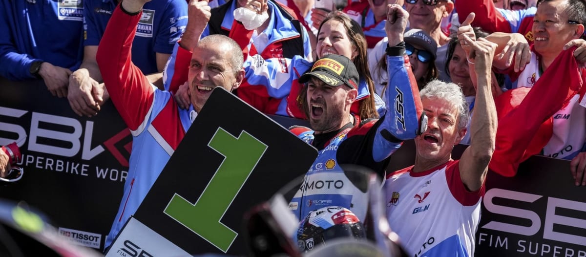 French rider Valentin Debise celebrates victory on podium with ZXMOTO motorcycle at Portimão circuit