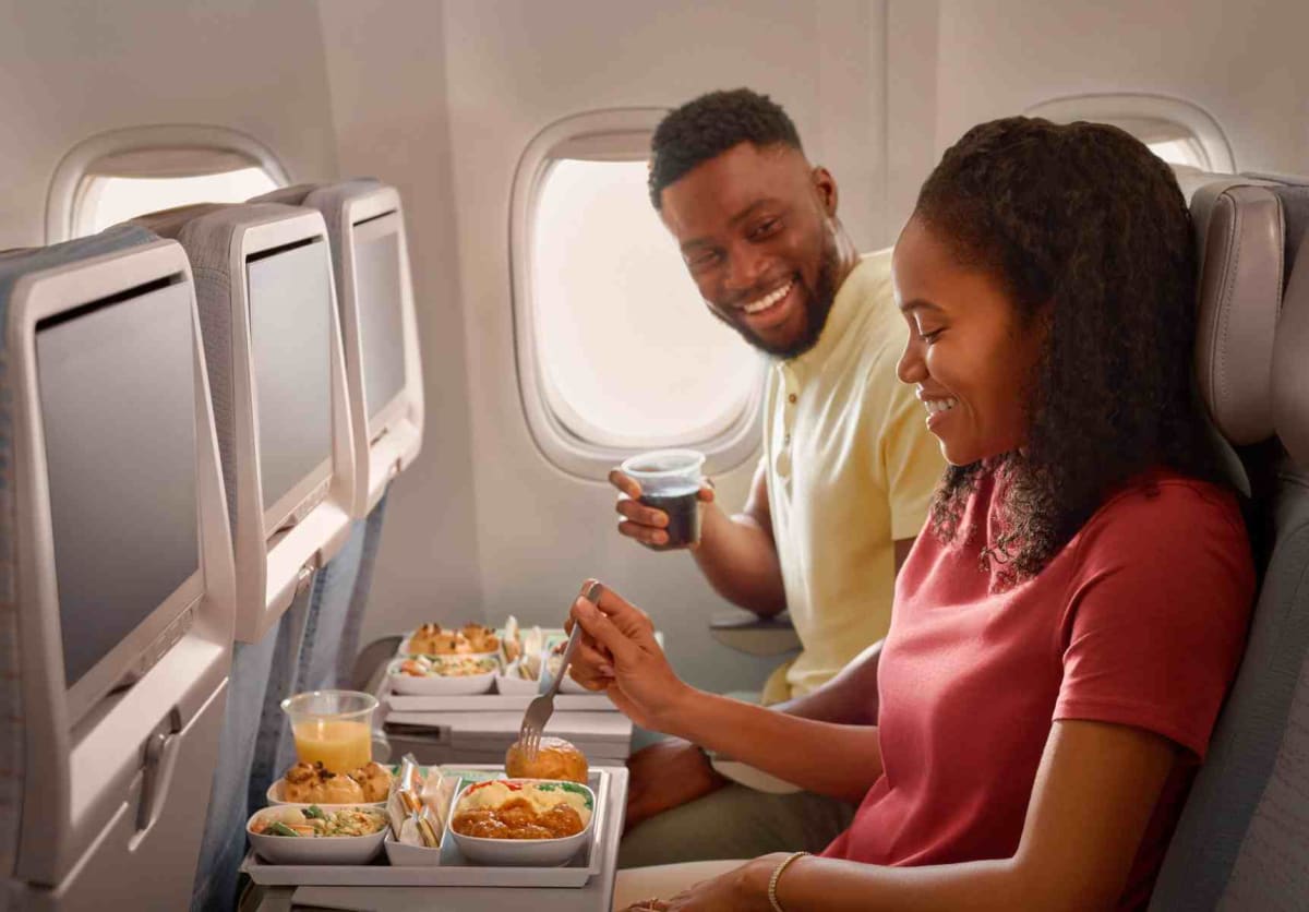Emirates airline plastic meal trays being sorted and prepared for recycling into new inflight serviceware
