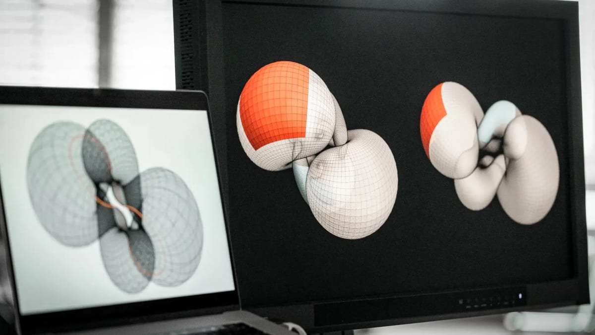 Two donut-shaped mathematical surfaces that look identical locally but differ globally