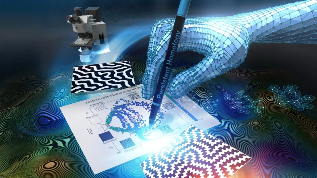 Microscopic view of complex maze-like magnetic domain patterns inside electric motor material