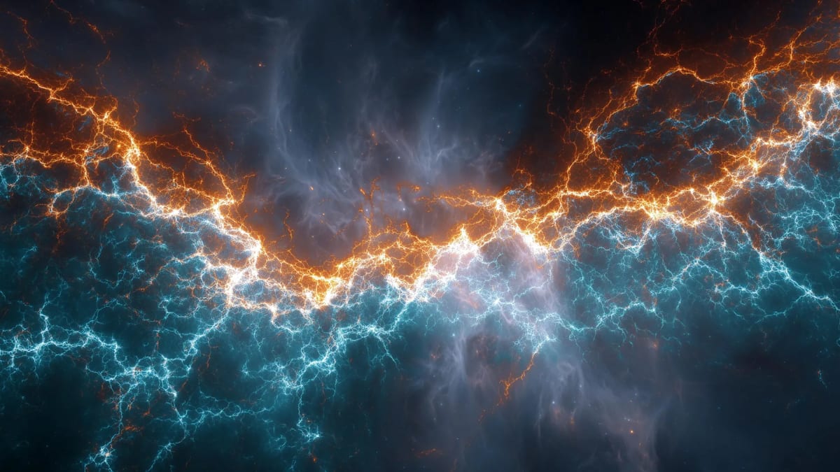 Colorful supercomputer visualization showing organized magnetic field structures emerging from cosmic plasma turbulence