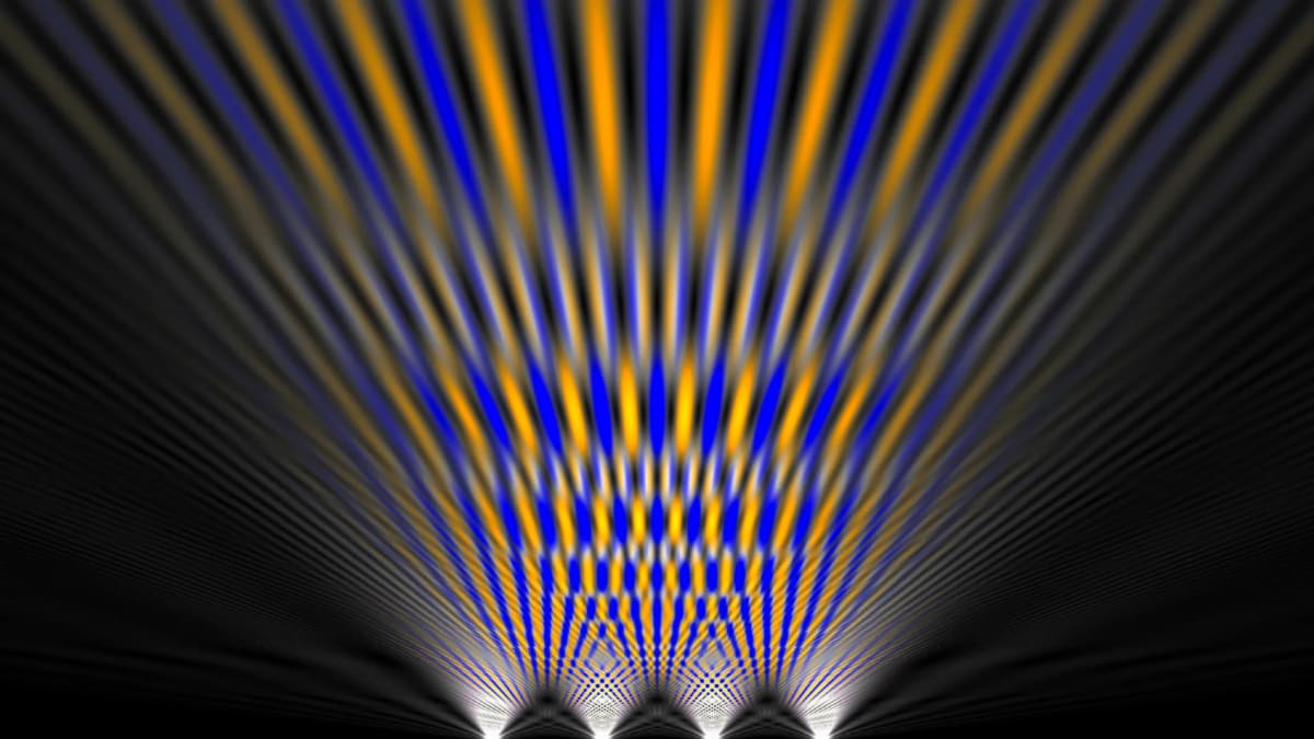 Light pulses creating interference patterns through optical fiber in quantum encryption laboratory experiment