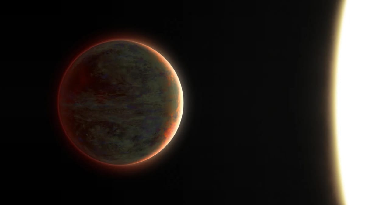 Artistic rendering of ultra-hot gas giant exoplanet WASP-121 b with glowing day side