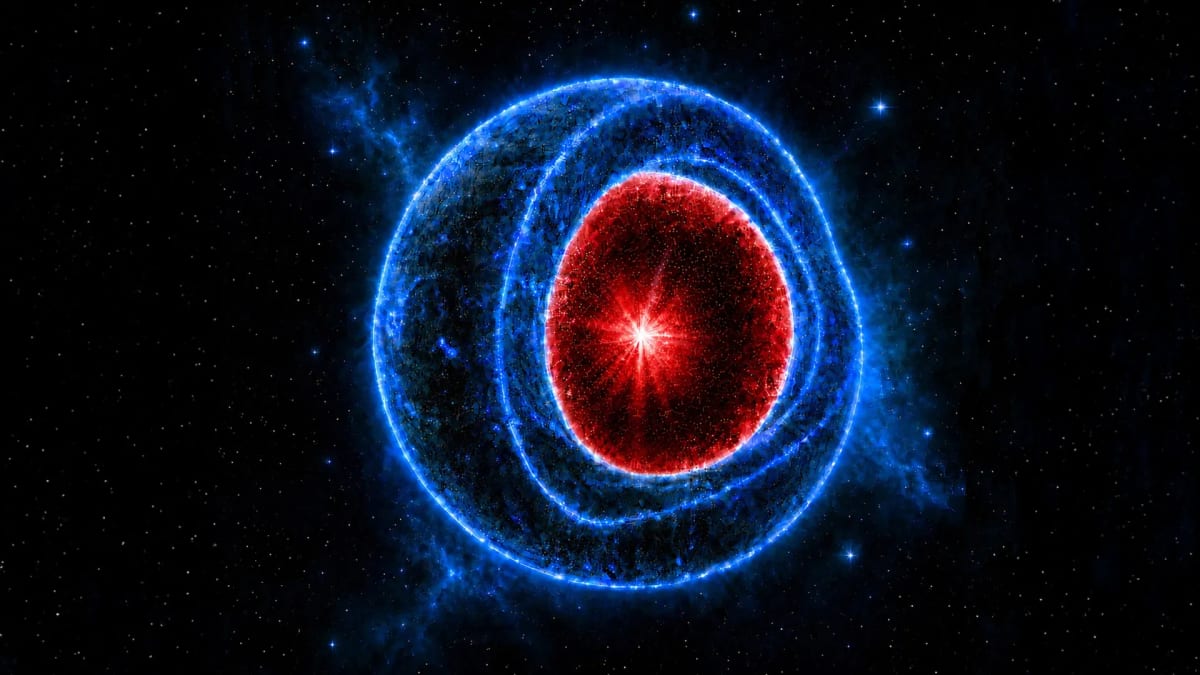 Illustration showing mini universe expanding inside collapsing star creating stable gravastar object