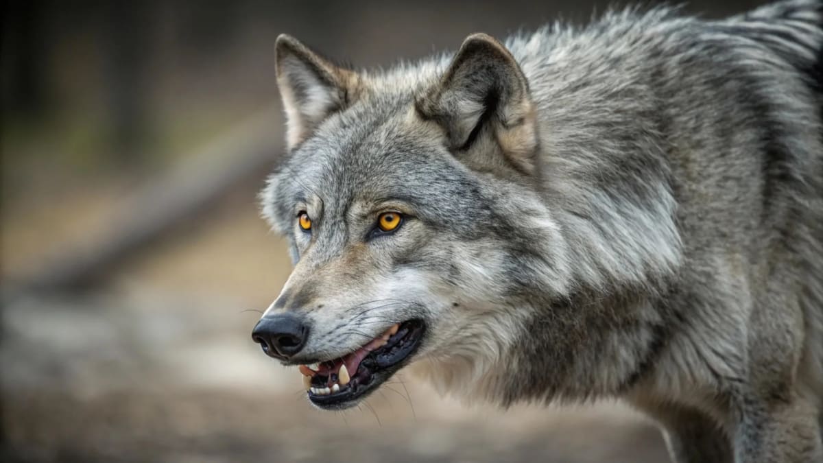 Wildlife animals with GPS tracking collars moving through natural landscape with distant human presence