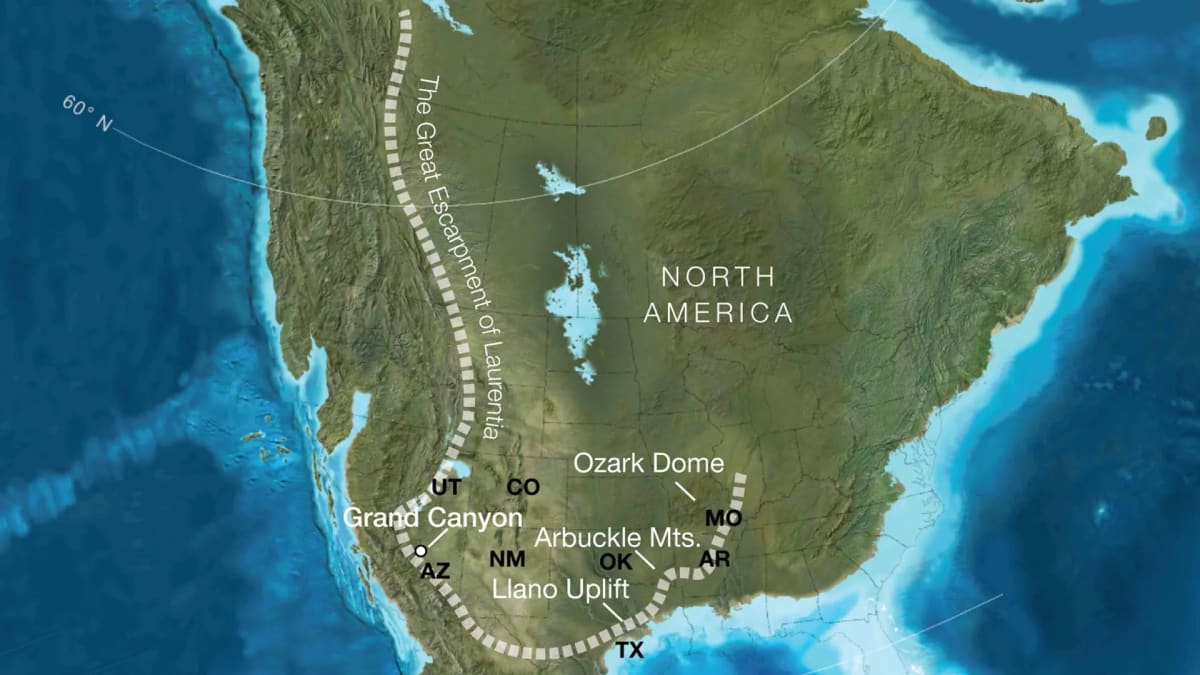 Ancient cliff escarpment visualization showing towering rocky walls across prehistoric North American landscape