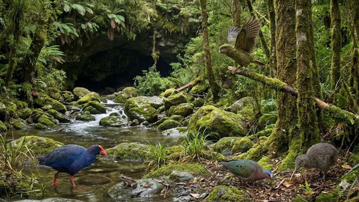 Interior view of ancient New Zealand cave where million-year-old fossils were discovered near Waitomo