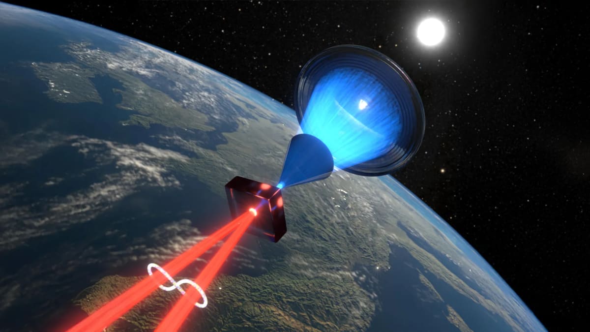 Cone-shaped glass solar concentrator channeling bright sunlight into optical fiber for quantum experiment