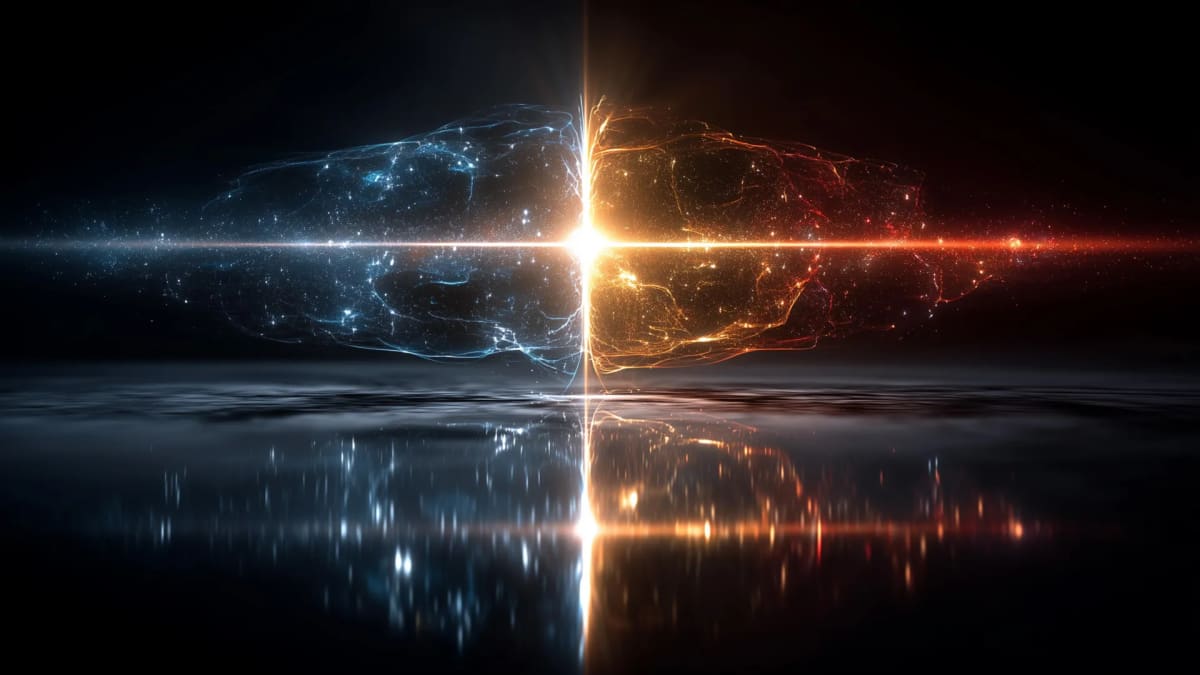 Abstract visualization of quantum particles moving through a Fermi sea showing unified theory