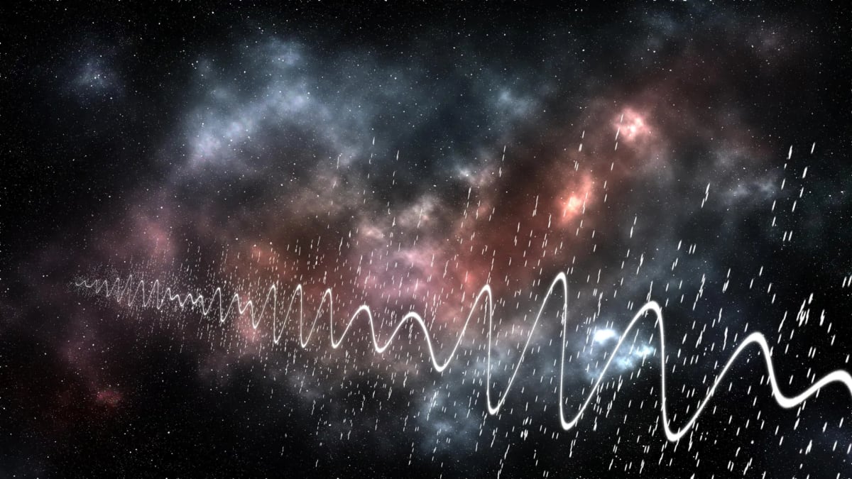 Abstract illustration showing chemical molecules organized in patterns representing biological versus nonbiological processes in space