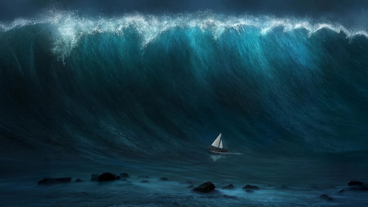 Satellite view of ocean waves spreading across Pacific after massive earthquake near Russia