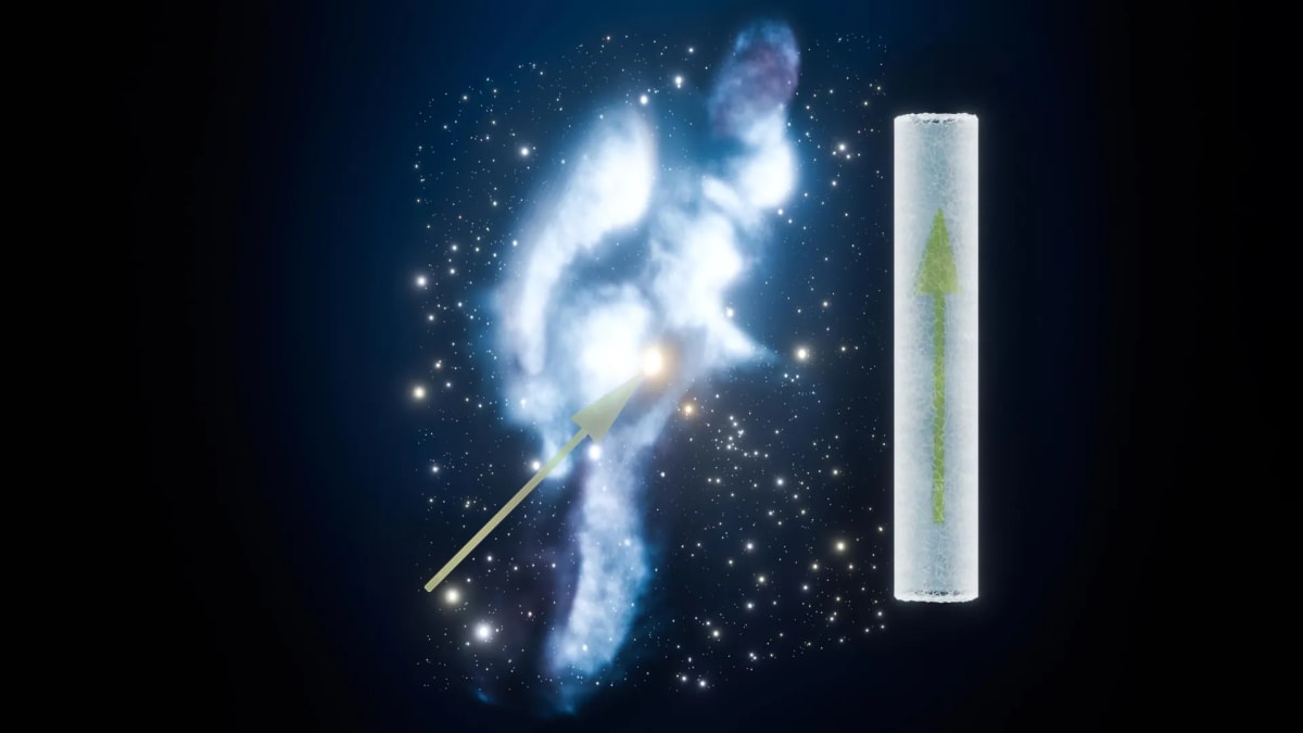 Artistic visualization showing Earth's path through glowing interstellar cloud in space