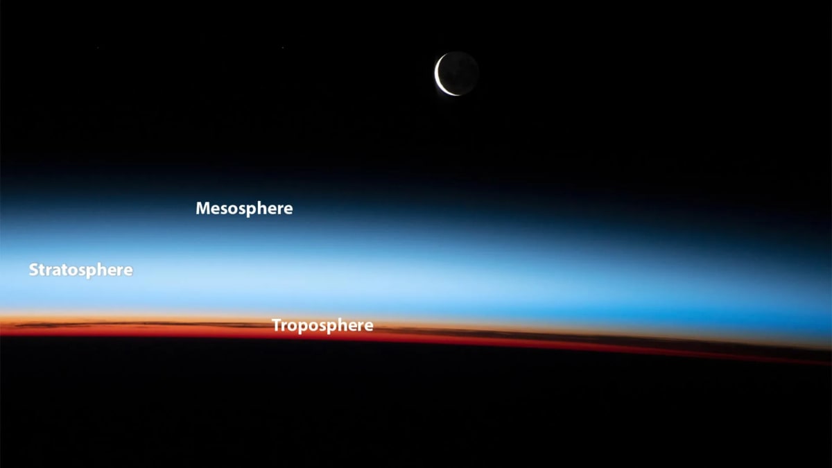 View of Earth's curved horizon and atmosphere layers from International Space Station