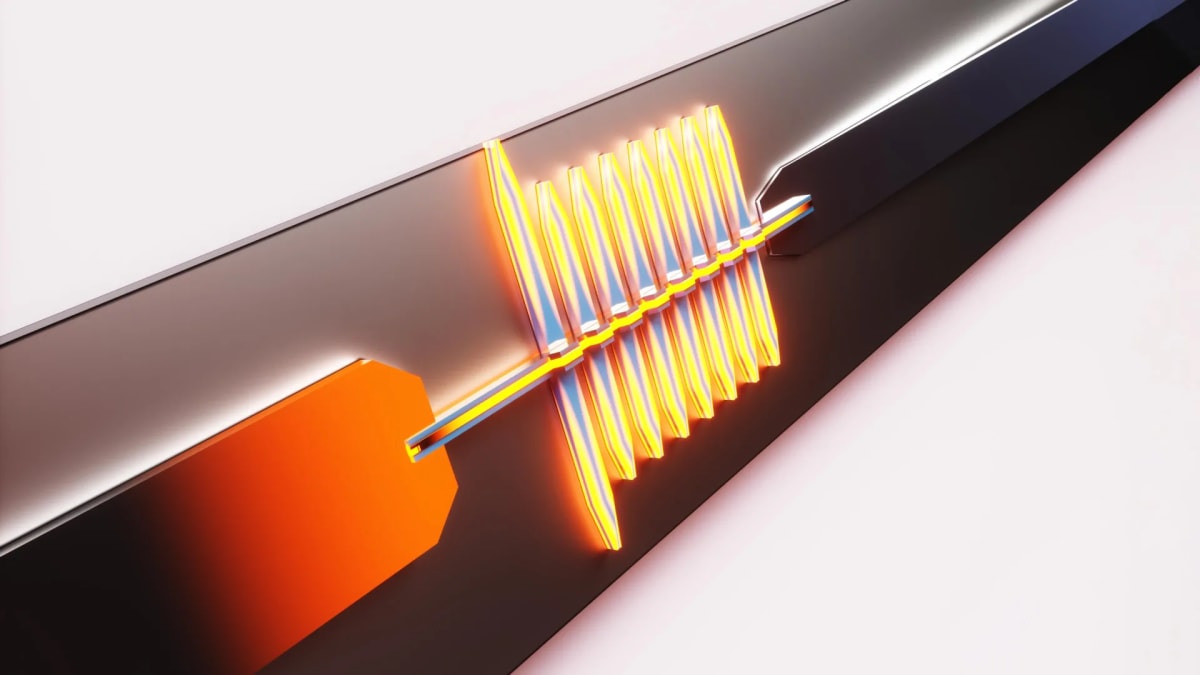 Illustration showing microwave pulse traveling through superconducting metals in quantum sensor system
