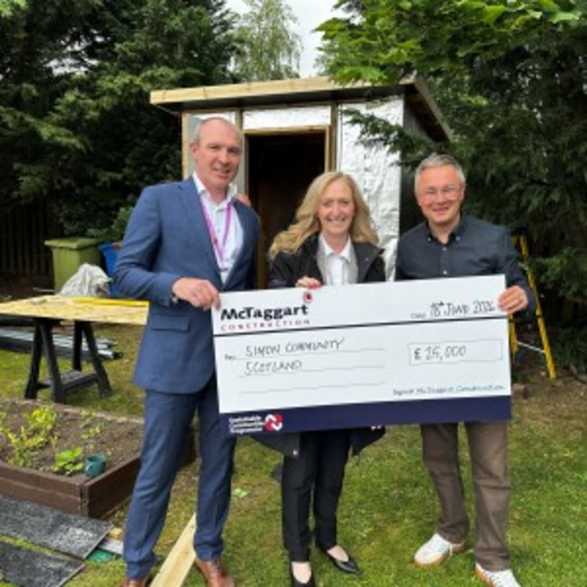 Refreshed community garden space at Scottish homelessness charity with green plants and seating areas