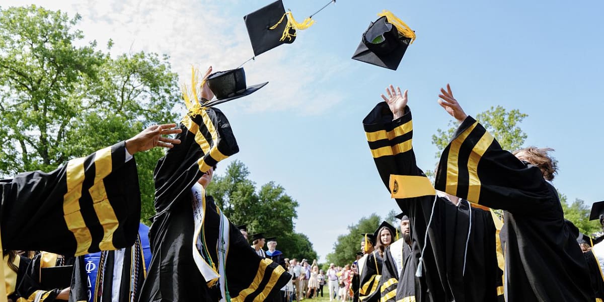 Southwestern University campus building with students walking to class in Georgetown, Texas
