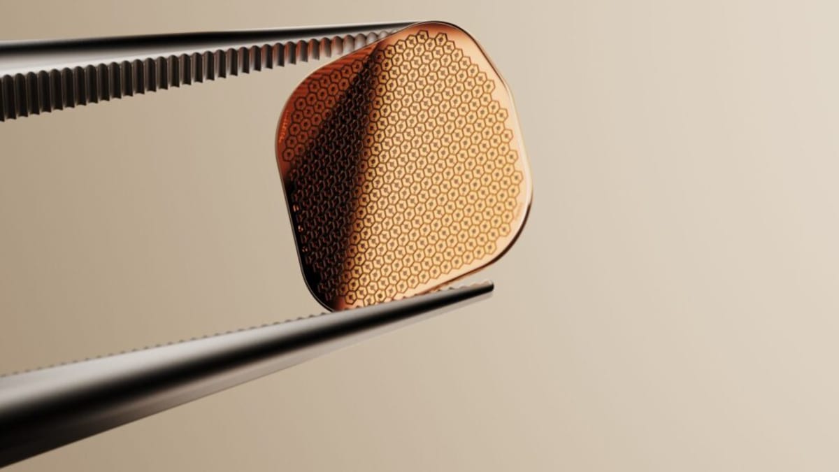 Close-up of PRIMA retinal implant device developed by Science Corporation for vision restoration