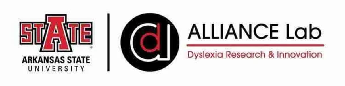 Arkansas State University ALLIANCE Lab logo featuring text about dyslexia research and literacy innovation