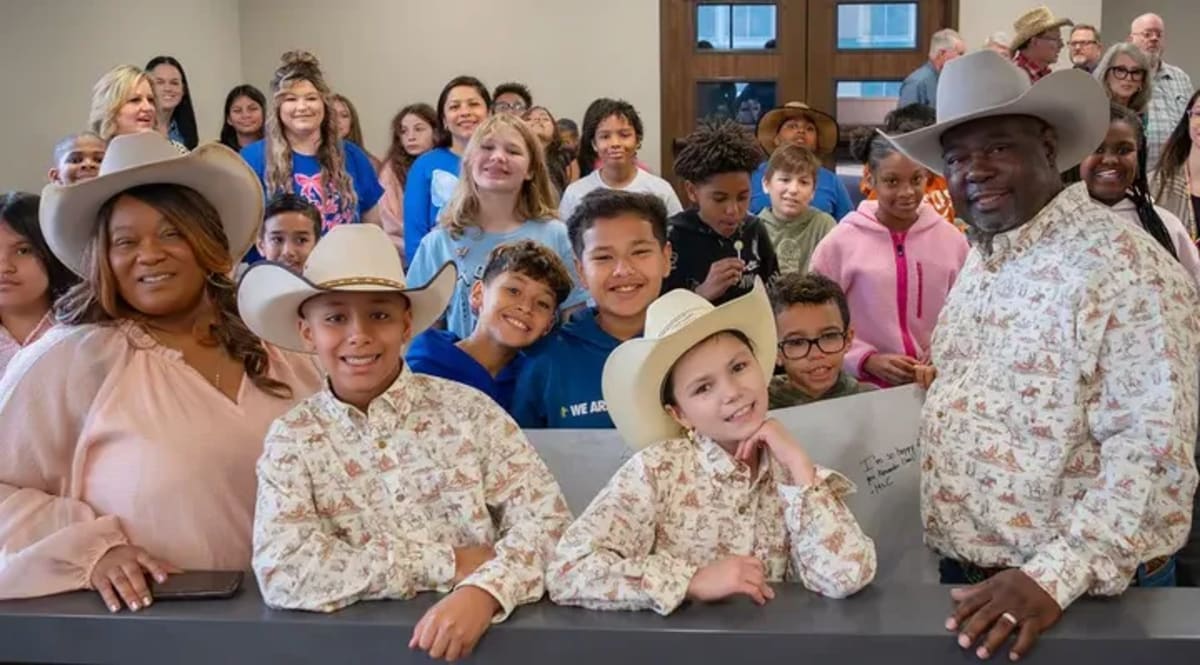 Fifth-grade students and family fill Texas courtroom celebrating boy's adoption ceremony