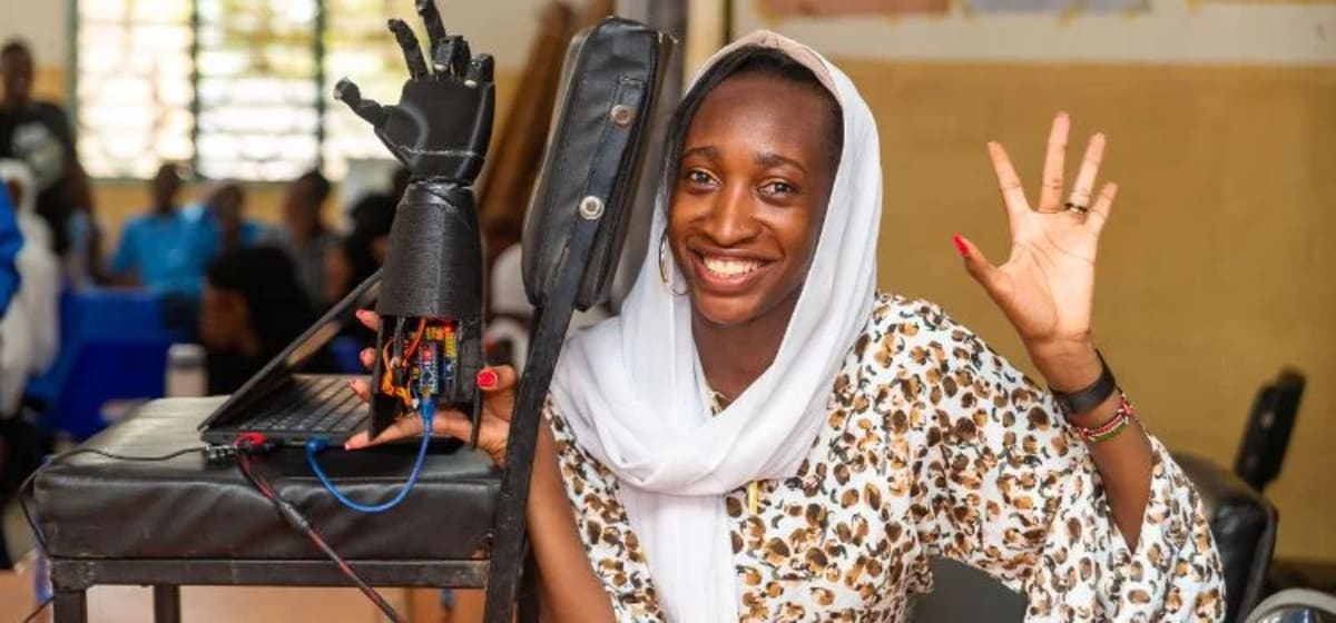African entrepreneur working on assistive robotics technology for people with disabilities in Kenya