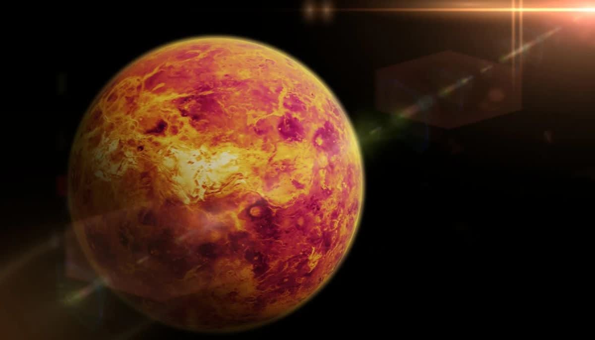 Illustration of asteroid Apophis passing near Earth against starry space background