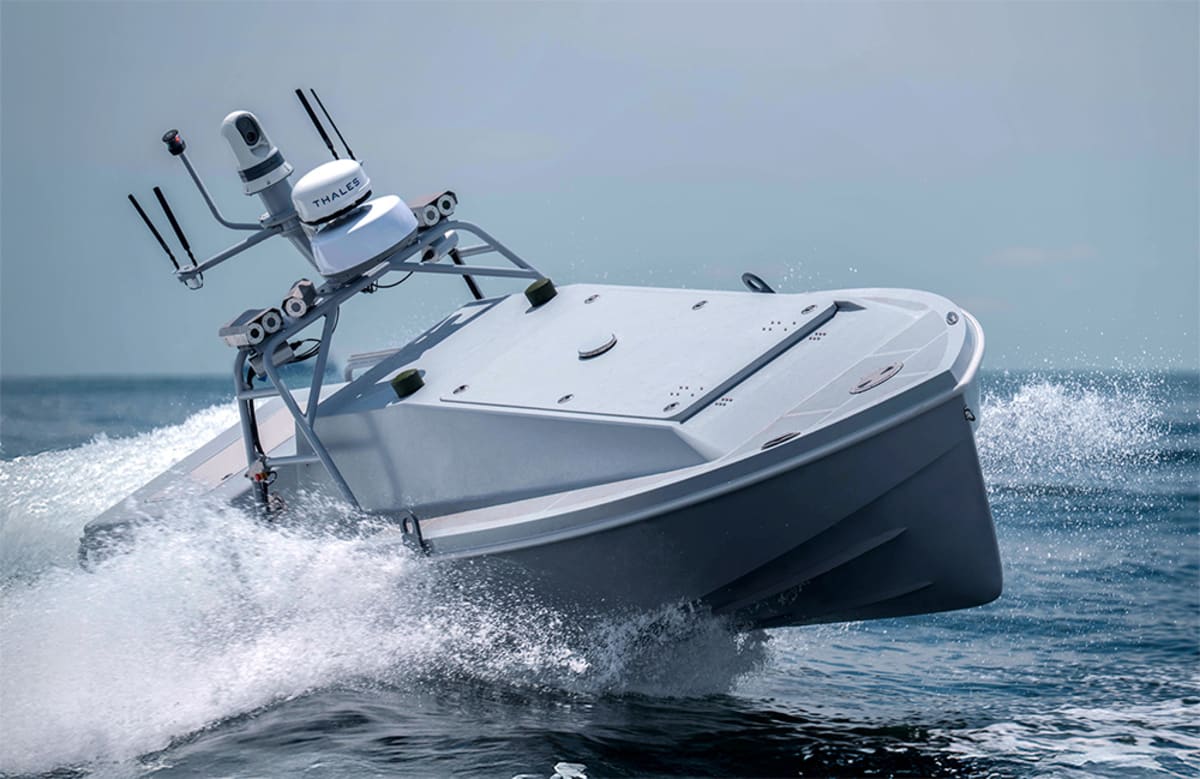 Autonomous Corsair vessel by Saronic Technologies navigating on open water