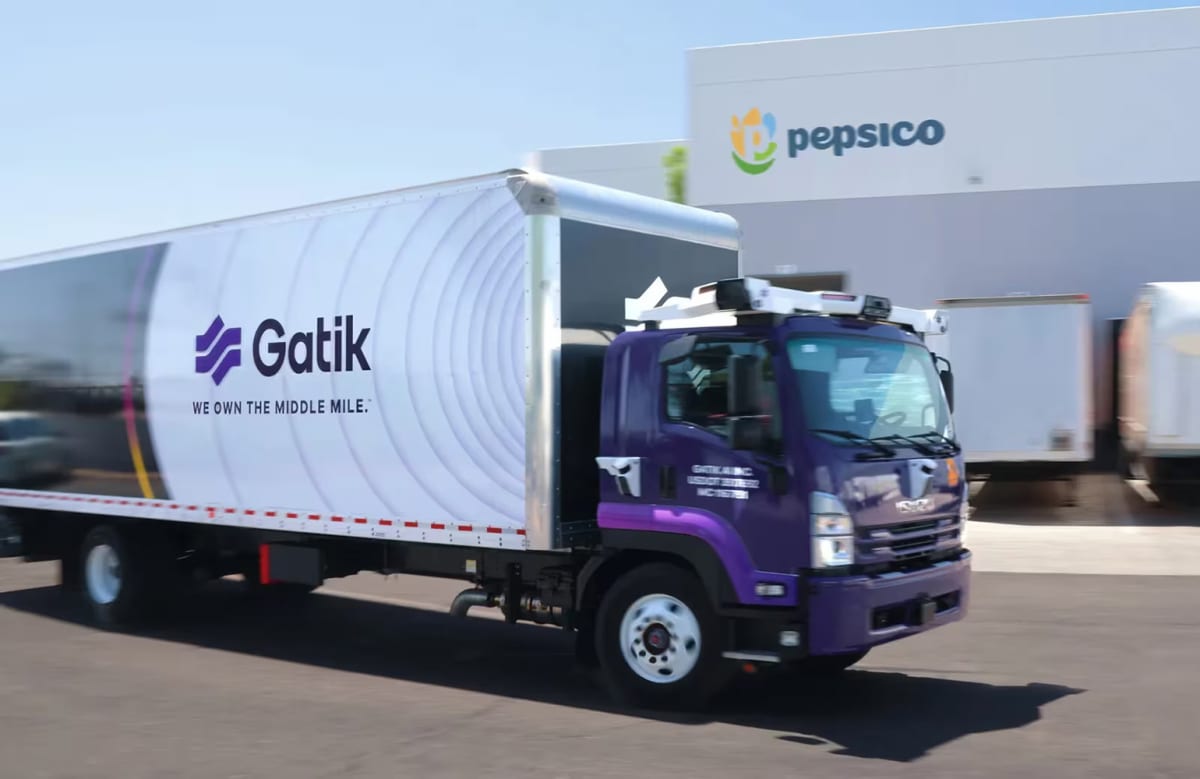 Gatik autonomous delivery truck on highway transporting goods for PepsiCo supply chain network