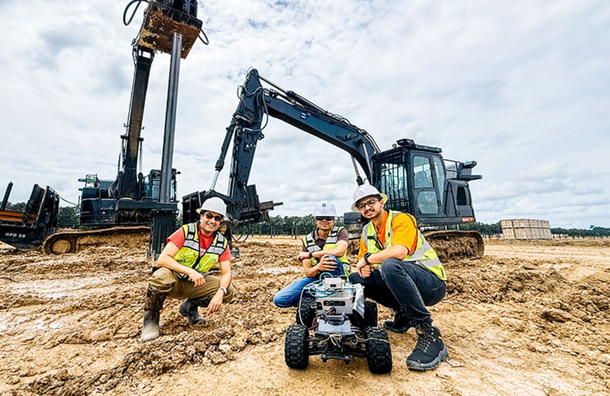 Small autonomous robot scanning construction site with sensor equipment for safety data collection