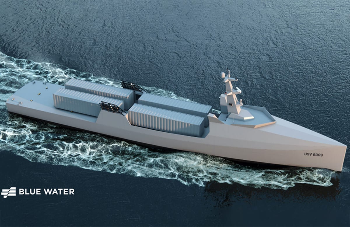 Large steel autonomous vessel Liberty Class ship designed for months-long ocean mapping missions