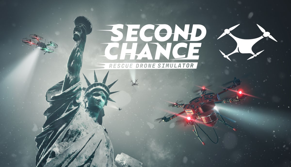 Rescue drone flying through dangerous conditions during emergency response mission in video game