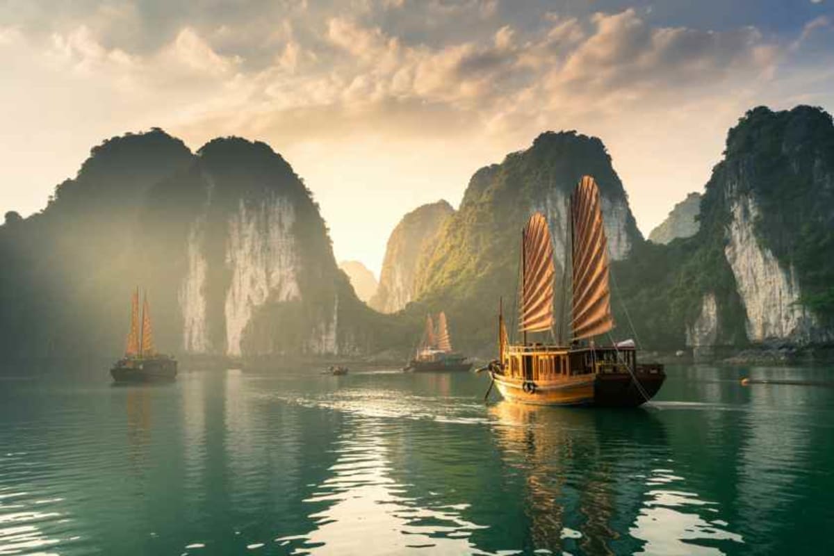 Aerial view of tourists exploring Vietnam's vibrant cities and cultural landmarks