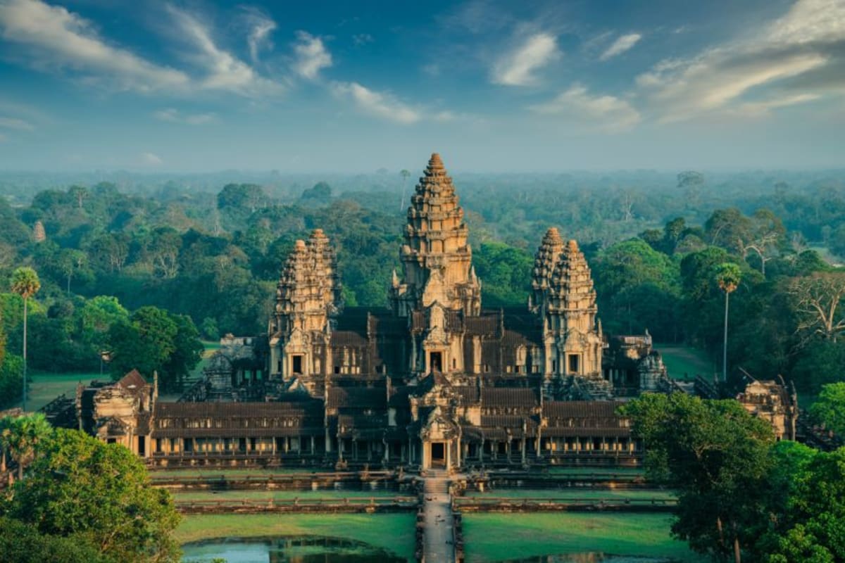 Traditional Cambodian and Vietnamese architecture side by side showcasing cultural heritage and tourism collaboration
