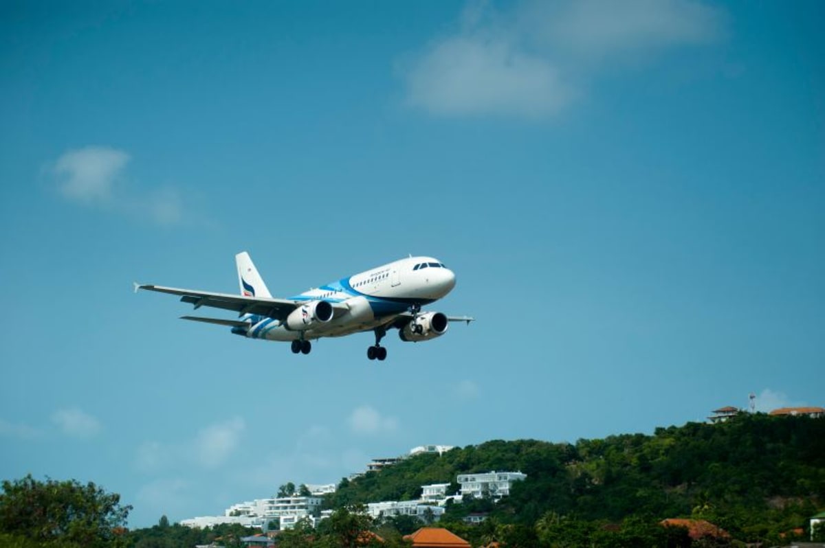 Modified Airbus A350 ultra long range aircraft taking off from Toulouse airport for historic test flight