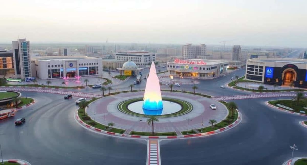 Artistic roundabout in Hail Saudi Arabia featuring cultural sculptures and decorative landscaping