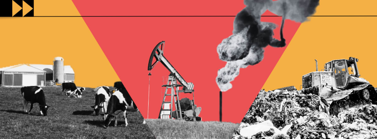 Industrial gas facility with monitoring equipment showing methane emission reduction technology in action