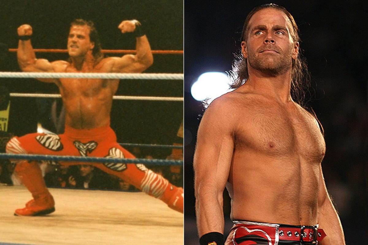 Shawn Michaels in wrestling ring gently helping young boy with Down syndrome at 1997 event