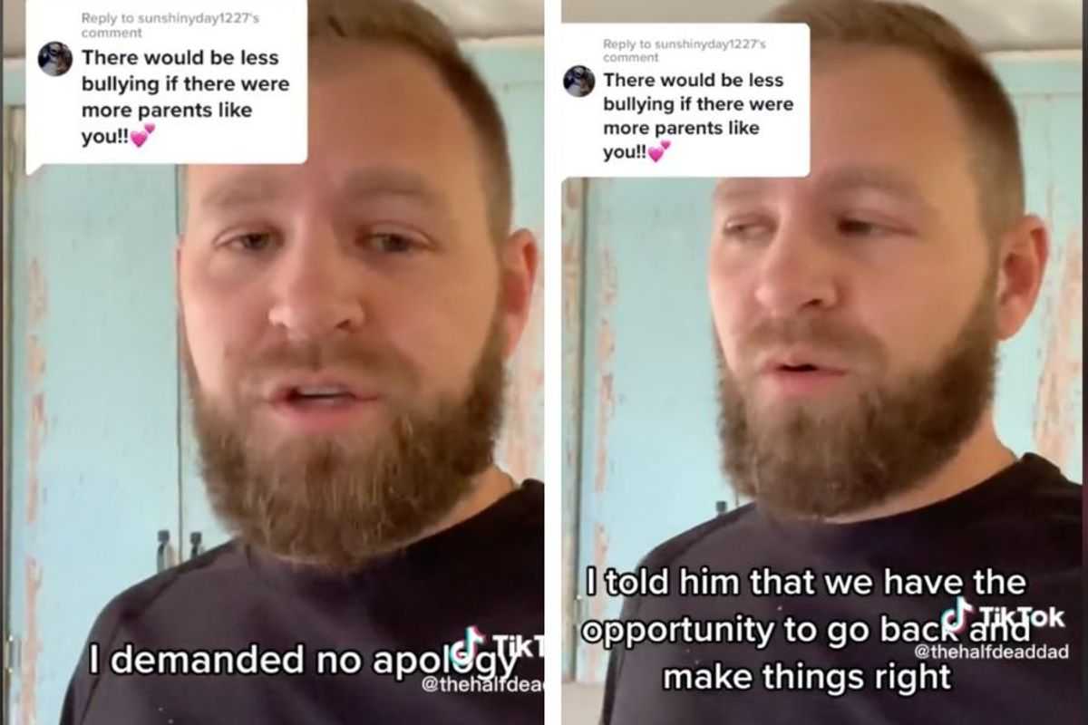 Father and young son having a serious but supportive conversation together at home