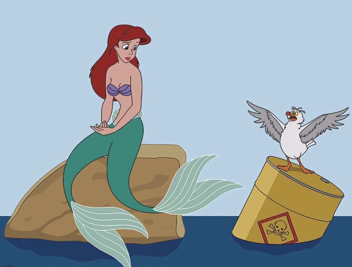 Artist Tom Ward's illustration showing classic Disney characters dealing with modern technology and social issues