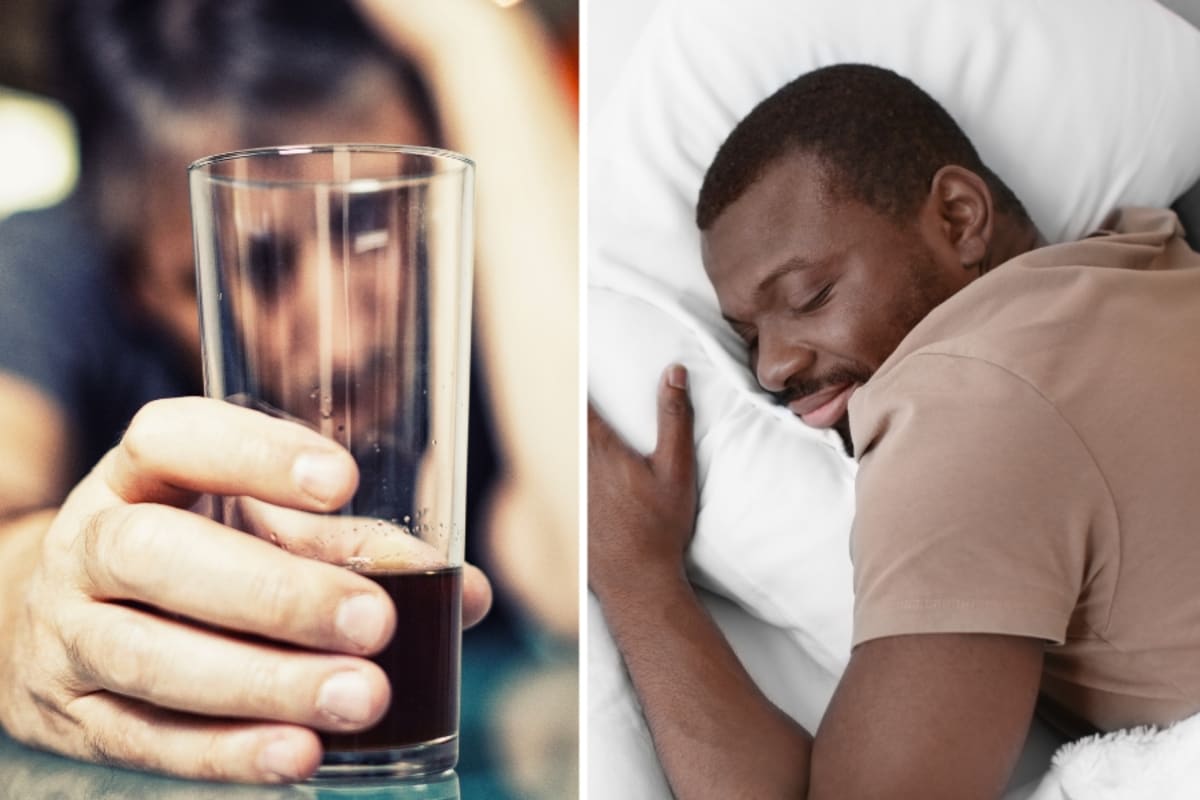 Person relaxing peacefully on couch with glass of water, representing simple self-care habits