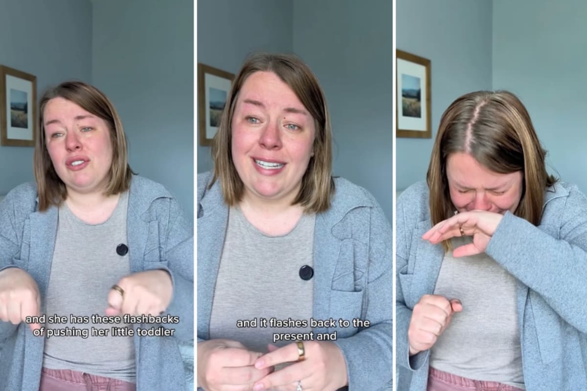 ** Mom shopping in grocery store aisle with child in shopping cart holding snacks