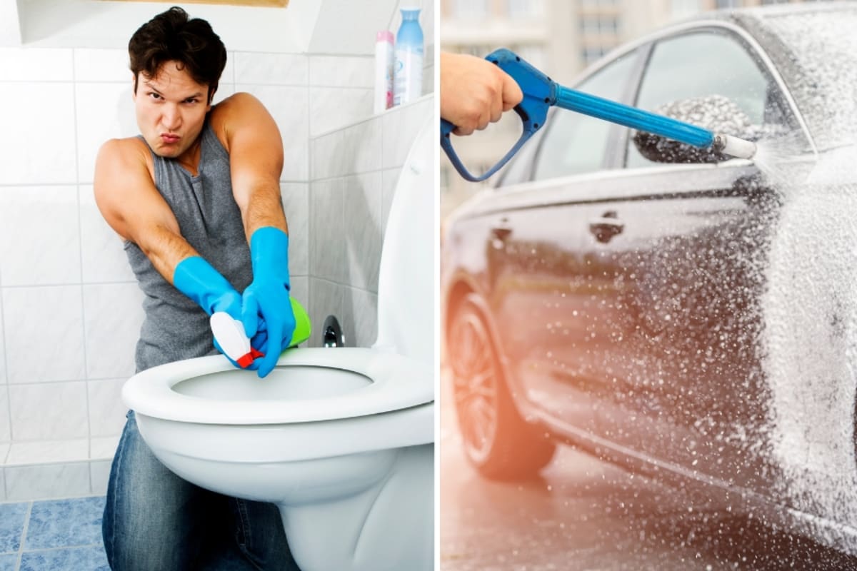 Dad uses car wash tools to deep clean his bathroom - Image 3