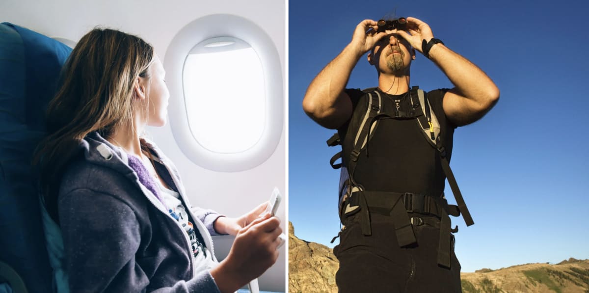 Security camera footage shows man in yard waving enthusiastically at airplane overhead