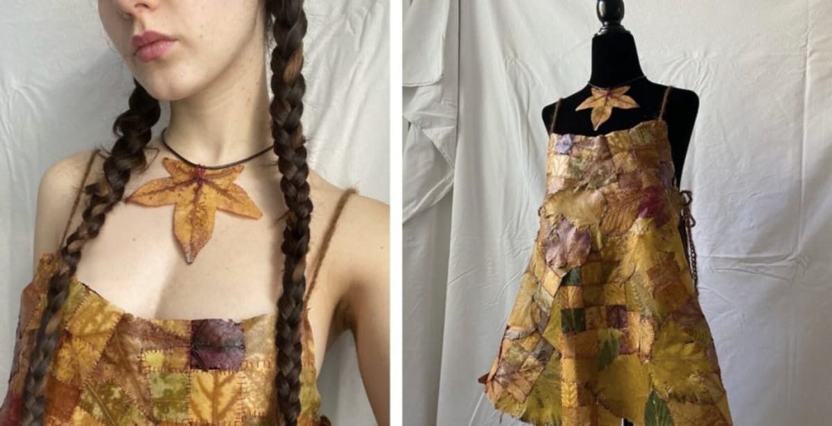 Student Sews Wearable Dress From 100% Autumn Leaves - Image 3