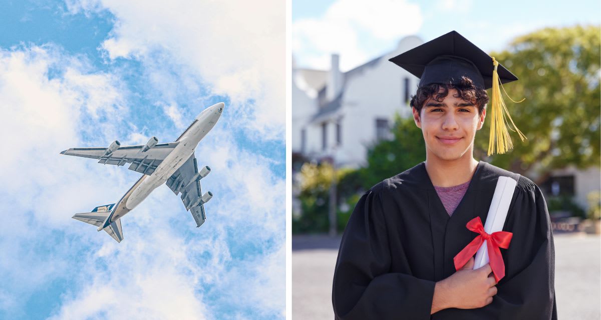 Superintendent in graduation robes standing with student holding diploma in Guatemala