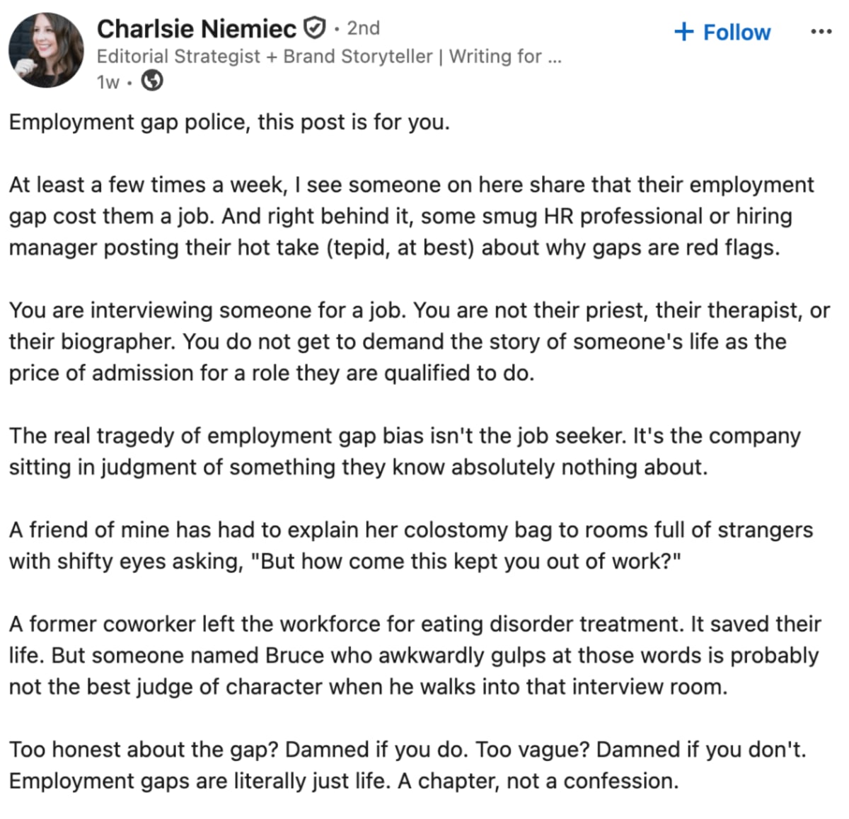 LinkedIn Post Slams Resume Gap Bias in Job Interviews - Image 4