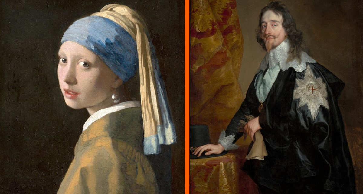 Historical portrait showing Renaissance-era man wearing single ornate pearl earring in left ear