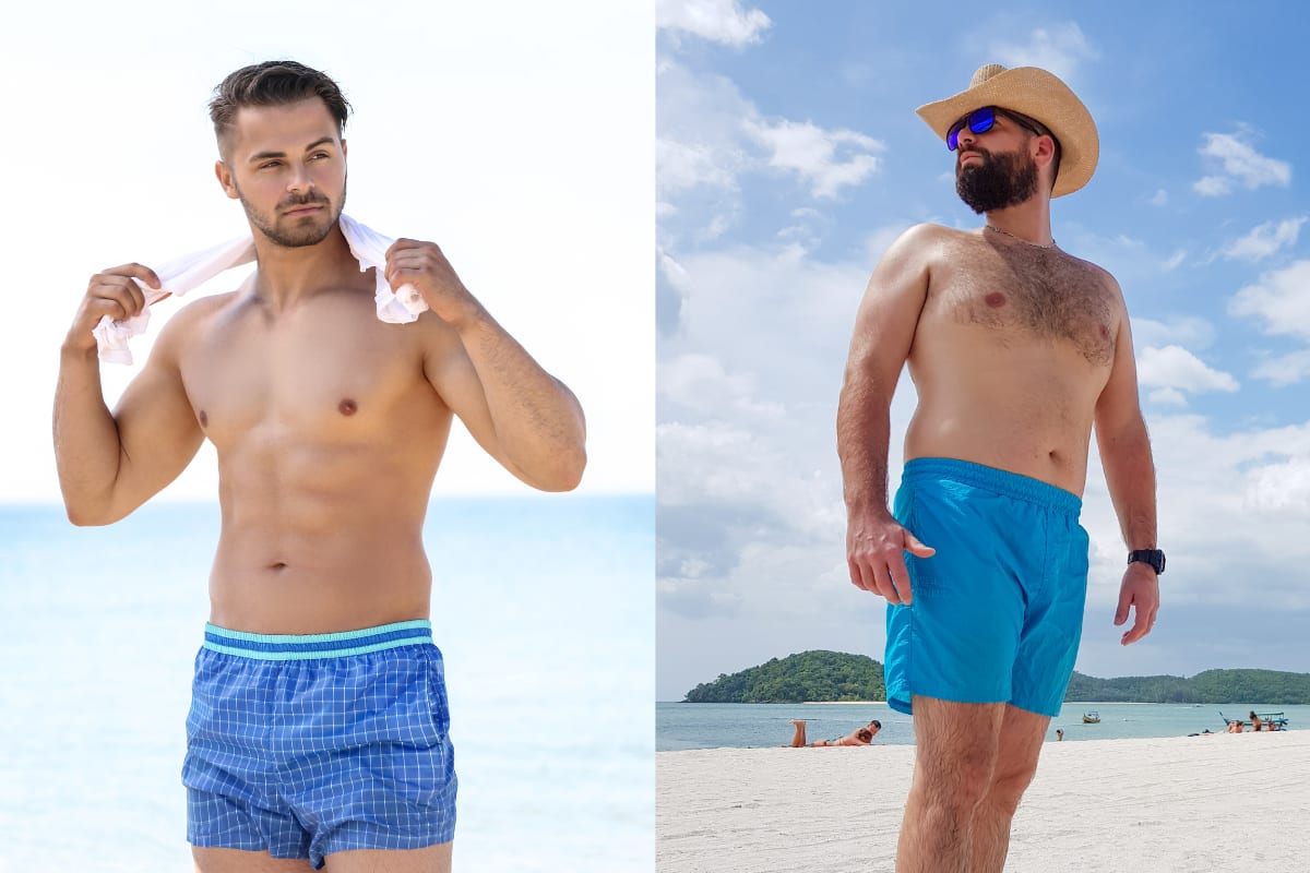 Fitness influencer Sander Jennings sitting naturally at beach showing realistic healthy physique