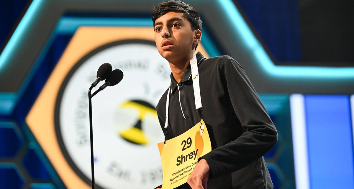 Shrey Parikh celebrating victory at 2026 Scripps National Spelling Bee in Washington DC