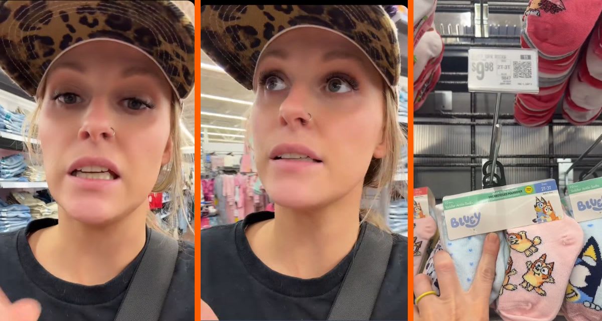 Side-by-side comparison of boys' and girls' clothing price tags at Walmart showing significant difference